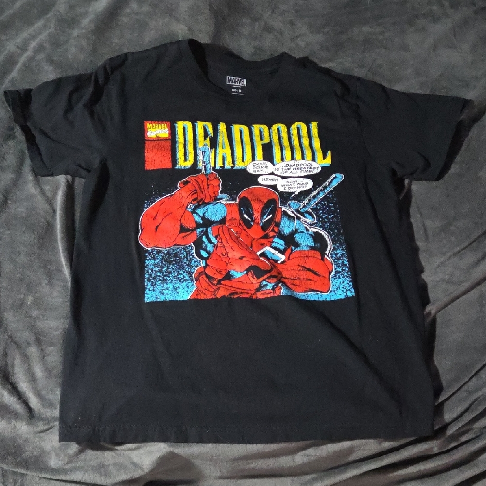 Marvel Deadpool Black Tee with Red & Blue Graphic
